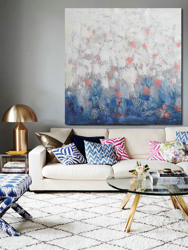 Extra Large Textured Painting On Canvas,Oversized Contemporary Art,Large Oil Canvas Art,Blue,Taupe,White,Pink.etc